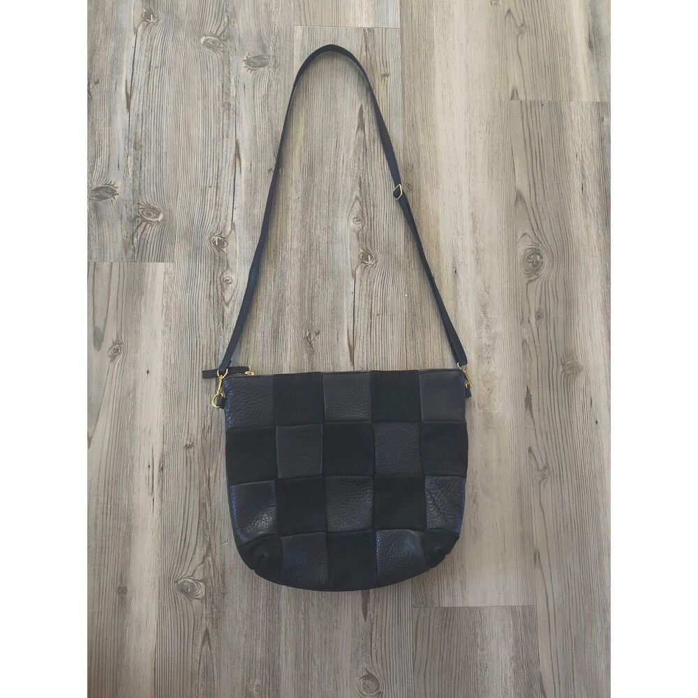 Primecut checkered leather mini hobo purse - black